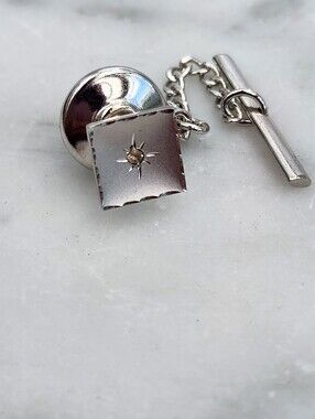 Vintage MCM Atomic Sterling Tie Tack Square Starburst Anson Small Stone Center